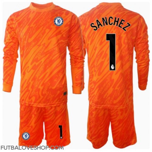 Dres Chelsea Robert Sanchez #1 Brankarsky Domáci pre deti 2024-25 Dlhy Rukáv (+ trenírky)